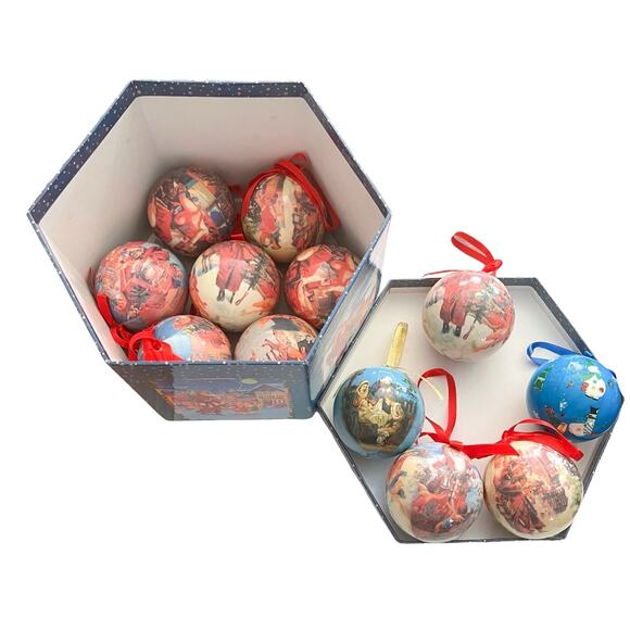 12 Victorian Santa with Angels 10" Christmas Ornaments Paper Mache Decoupage - Picture 2 of 10